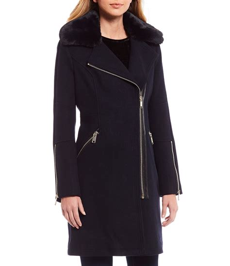 michael kors navy wool coat|Michael Kors zip closure coats.